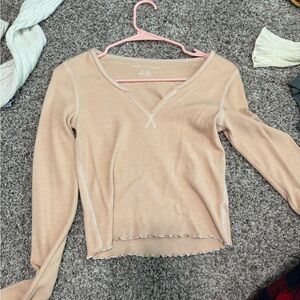 American Eagle Outfitters Women's Beige Long Sleeve Top